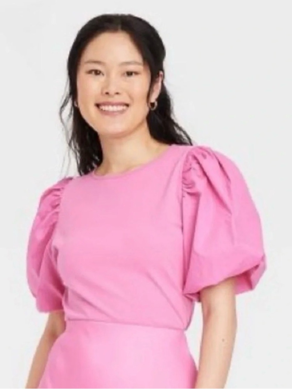 Pink Puff-Sleeve Crewneck Top Women’s Size XL, Excellent Condition